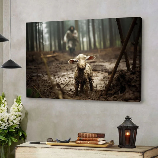 Jesus Running After a Lost Lamb - Gallery Wrapped Canvas - INCLUDES FREE SHIPPING