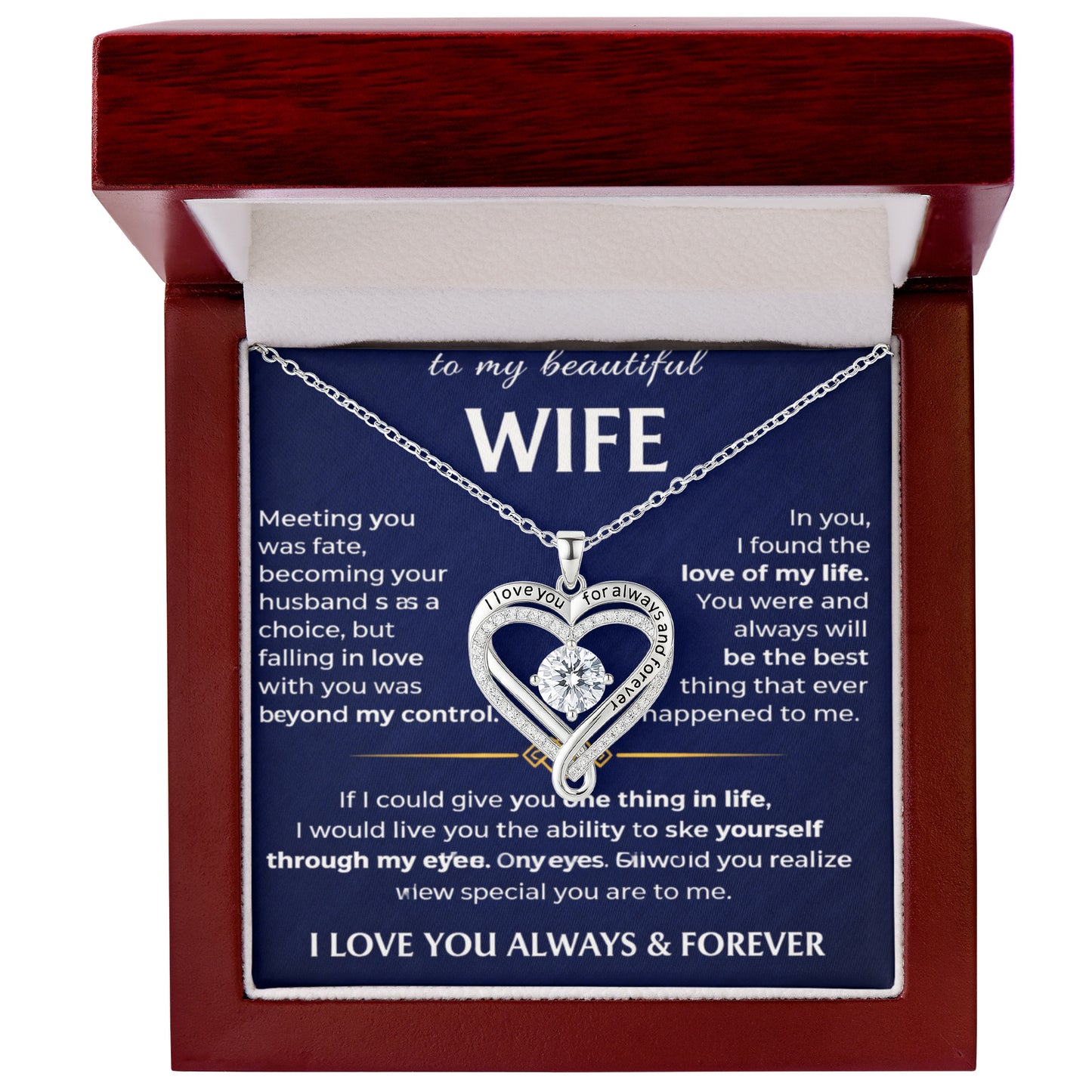 To Beautiful Wife - Love You Always Heart Necklace