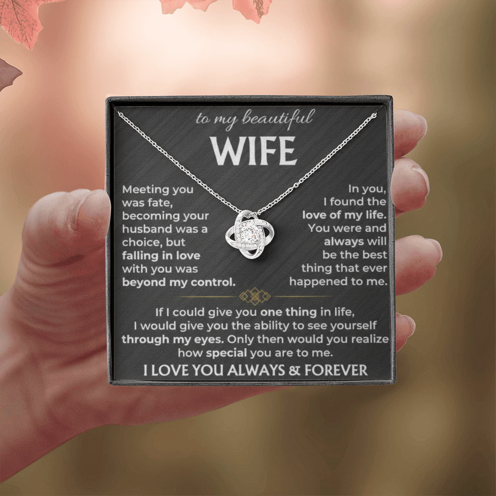To My Beautiful Wife - Meeting You Was Fate - Love Knot Necklace - INCLUDES FREE SHIPPING