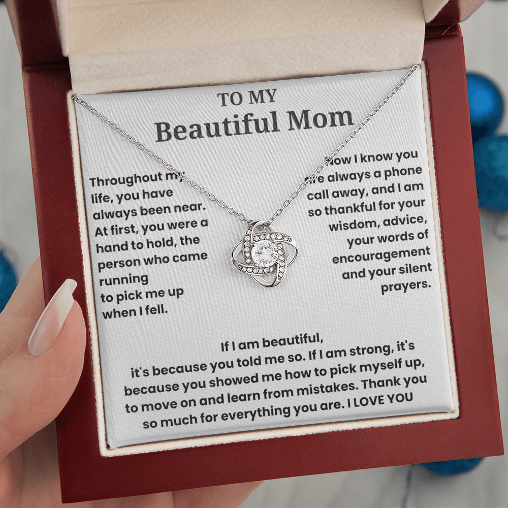 To My Beautiful Mom - I Love You - Love Knot Necklace