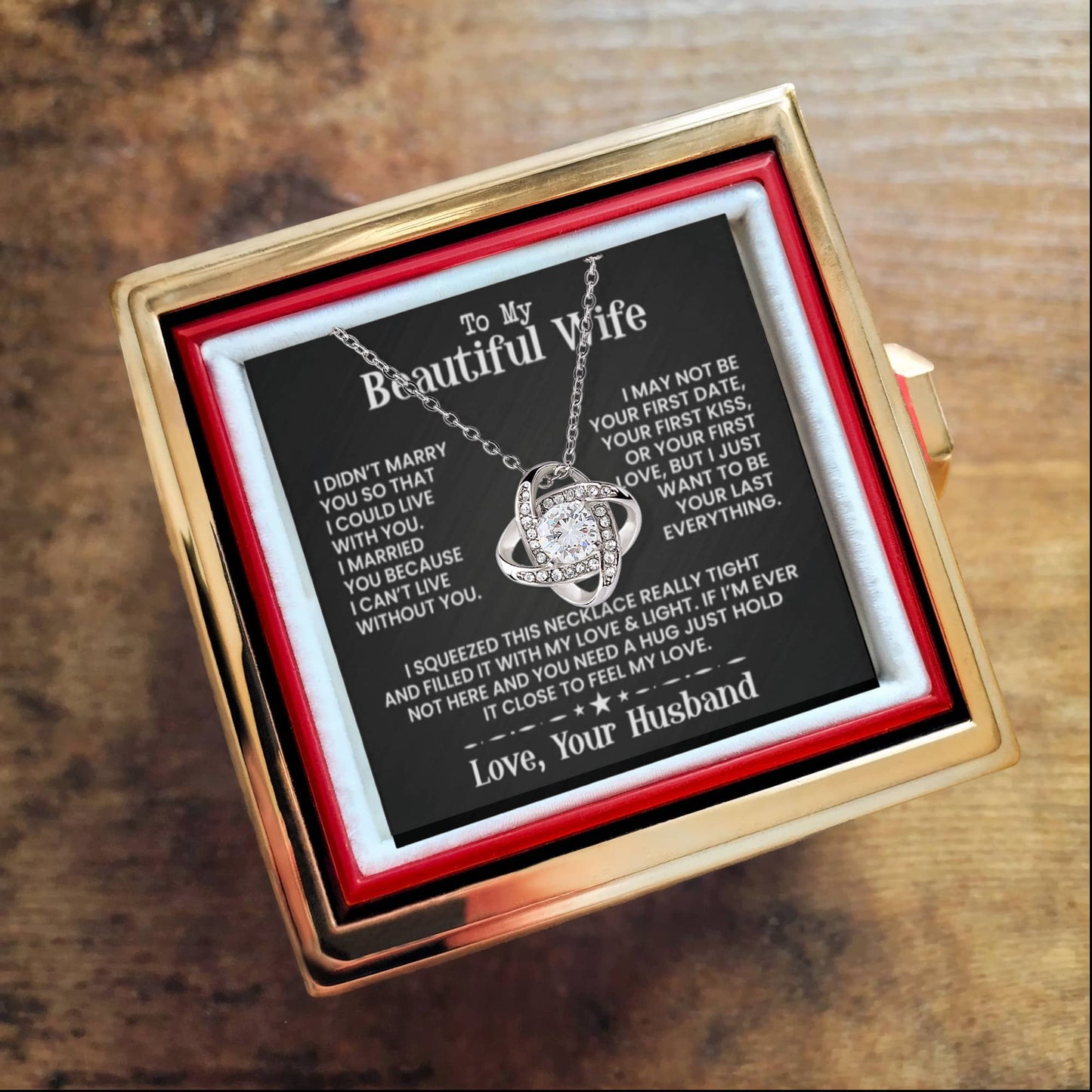 To My Beautiful Wife - Love Knot with Rotating Rose Gift Box - INCLUDES FREE SHIPPING